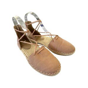 Eileen Fisher Lace Up Leather Espadrilles Rose Pink‎ Zip Heels Size 5.5 Flats